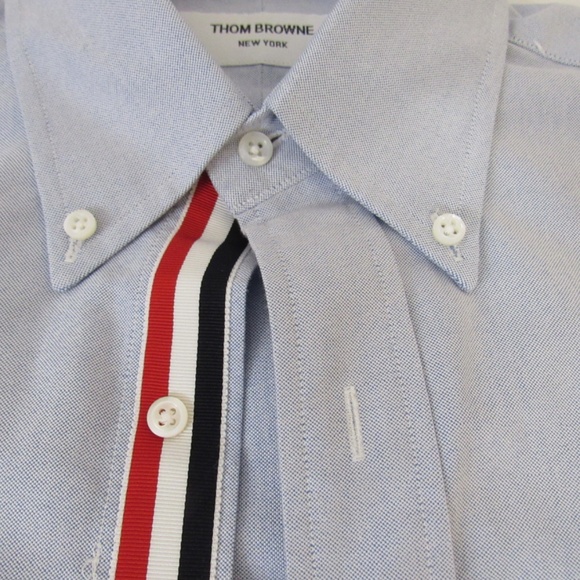 Thom Browne Men's Classic Blue Oxford Shirt Grosgrain TB00 S - Picture 9 of 15